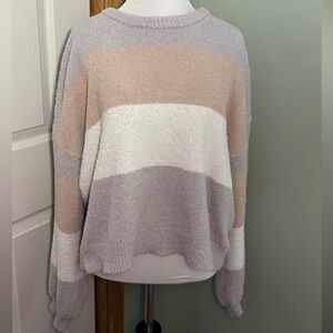 RD Style Striped Sweater - Beige, White, and Gray